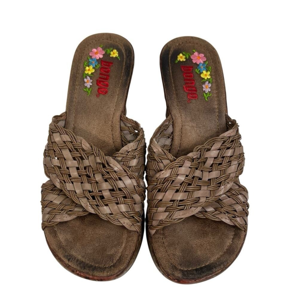 Bongo 7.5 Sandals Vintage 90's Y2K 3" Wedge Heels Platform Woven Brown Shoes‎